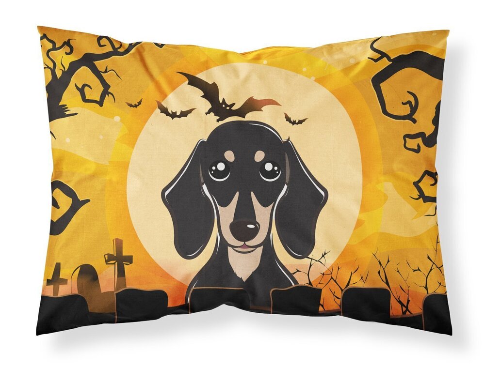 3836 BB1773PILLOWCASE Halloween Smooth Black and Tan Dachshund Fabric